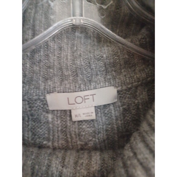 LOFT gray cableknit turtleneck sweater M/L oversize open sides boho poncho layer - Picture 2 of 11